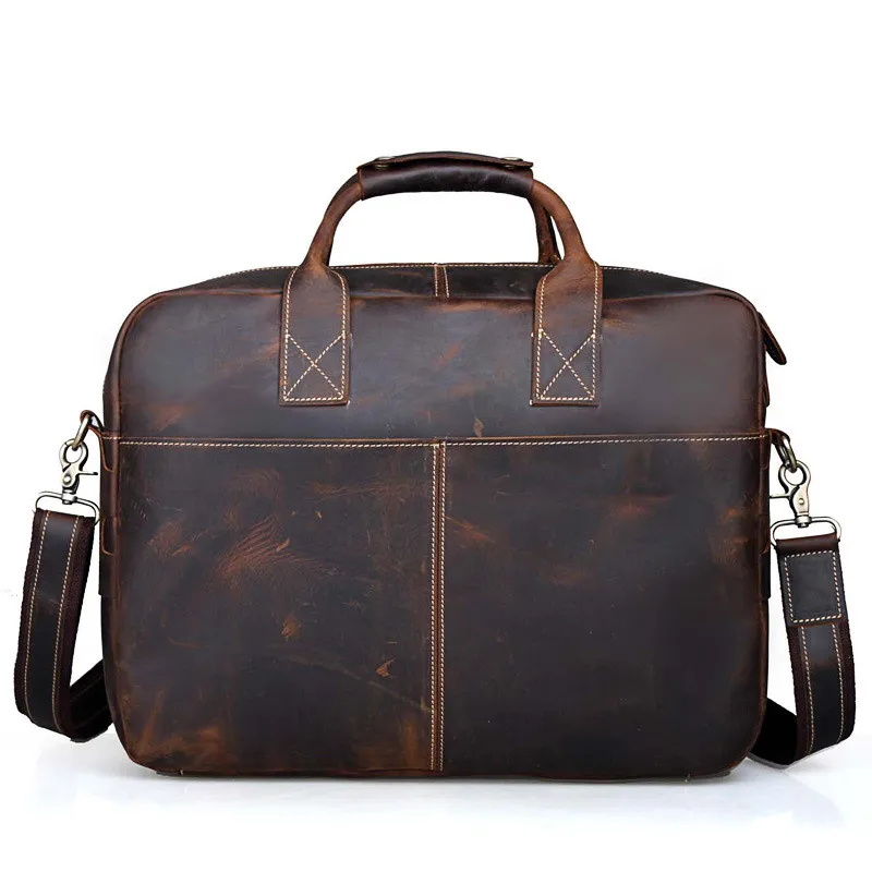 

Crazy horse skin large capacity men's briefcase handbag 16 inch computer bag leather men's tide bag
