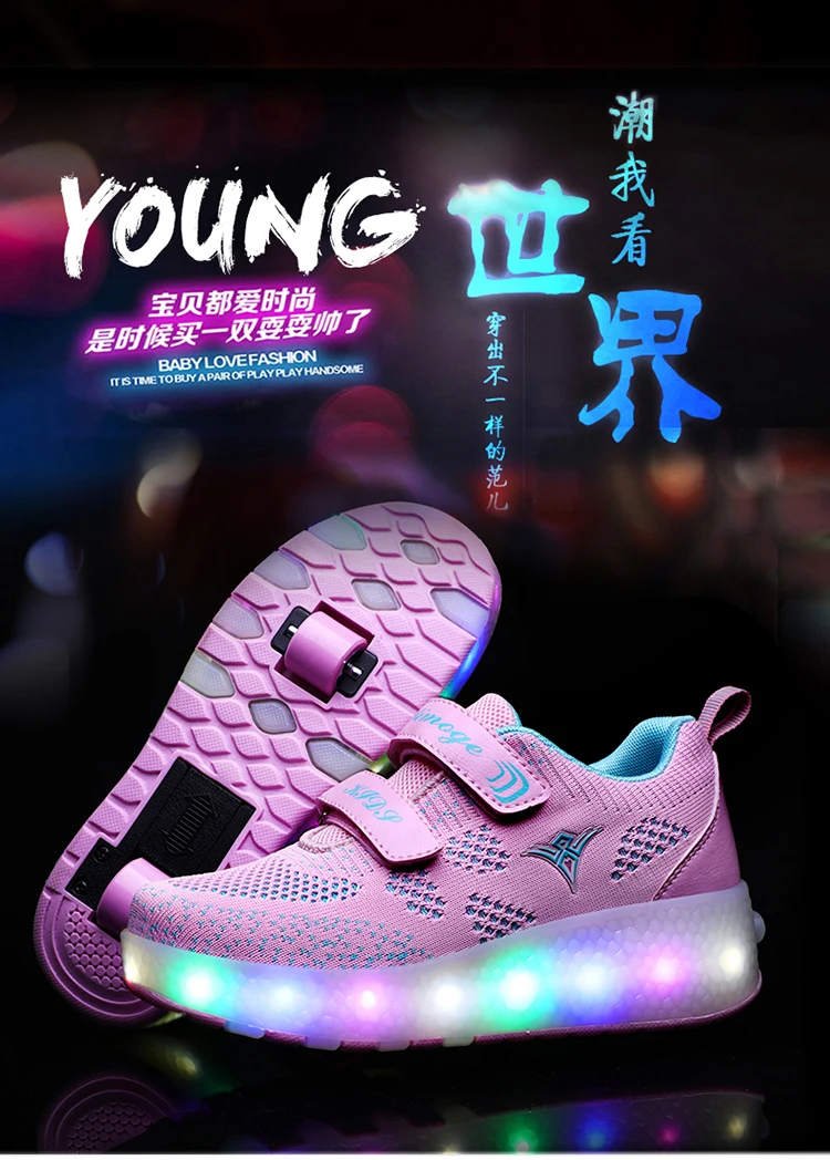 Sapatos para Crianças Tênis com Rodas Usb de Carregamento Preto Rosa Cinza Moda Meninas Meninos Led Luz Rolo Skate Crianças Duas Rodas 3 meninas meninos led luz rolo skate sapatos
