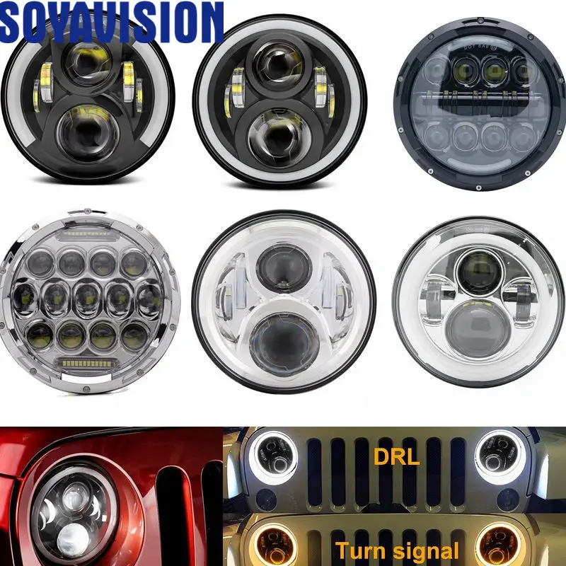 2PCS 7inch Black 50W Motorcycle Headlight with DRL and Turn Signal LED Headlamp for Harley Davidson.7 inch headlamp for jeep wrangler TJ CJ JK  CHROMEg 1.7j5pg_