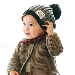 Новый Модная одежда для детей, Детская мода мальчиков шапка шерстяная набор глава Кепки мяч сверху Детские однотонные удобные цвет: черный