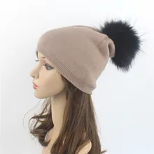 Шерсть из енота, лисы Меховые помпоны зимние шапки Асимметричные высококачественные вязаные модные теплые Повседневные шапки женские шапочки Skullies