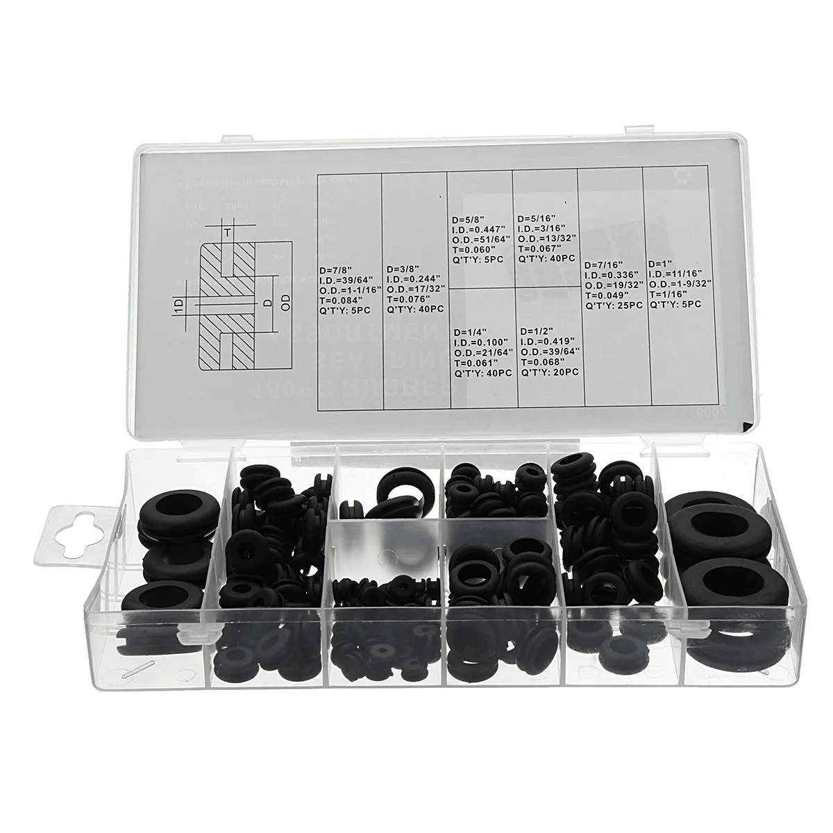 black rubber sleeved cable grommet 50Pc