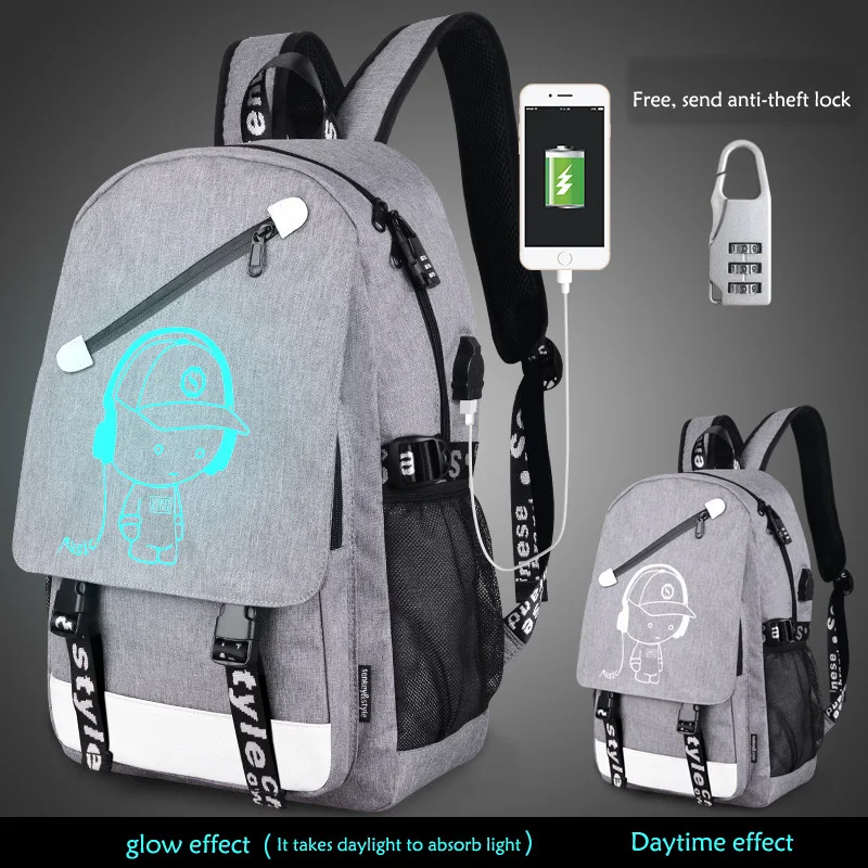 

Stylish and portable Backpack Student Luminous Animation School Bags For Teenager USB Charge Computer Anti-theft Laptop Backpack