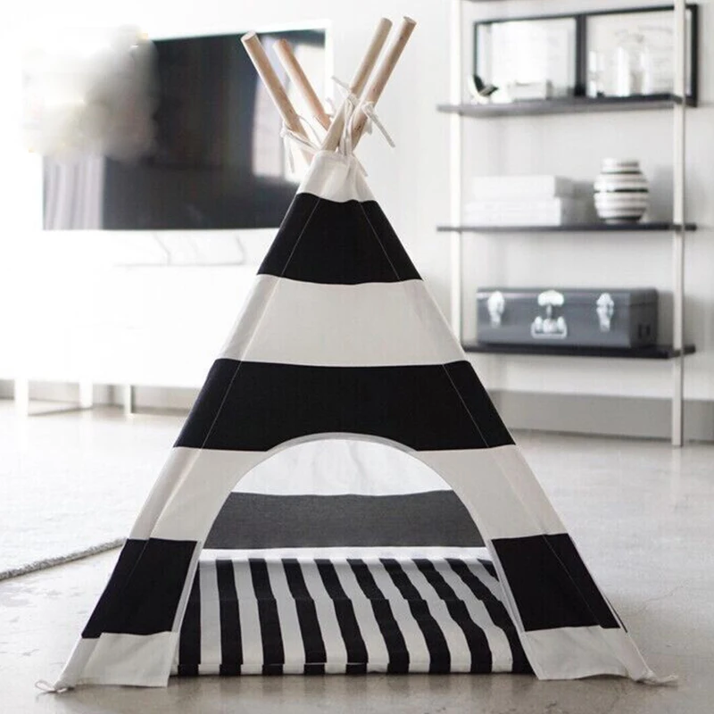 ing black and white stripe  Dog Bed Dog House Pet play House  play teepee tent  with mat selling together