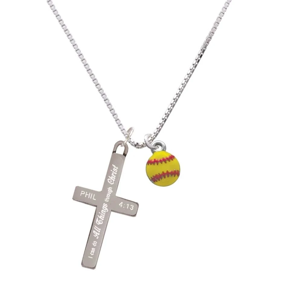 Mini Softball - Two Sided - - I Can Do All Things - Cross Necklace