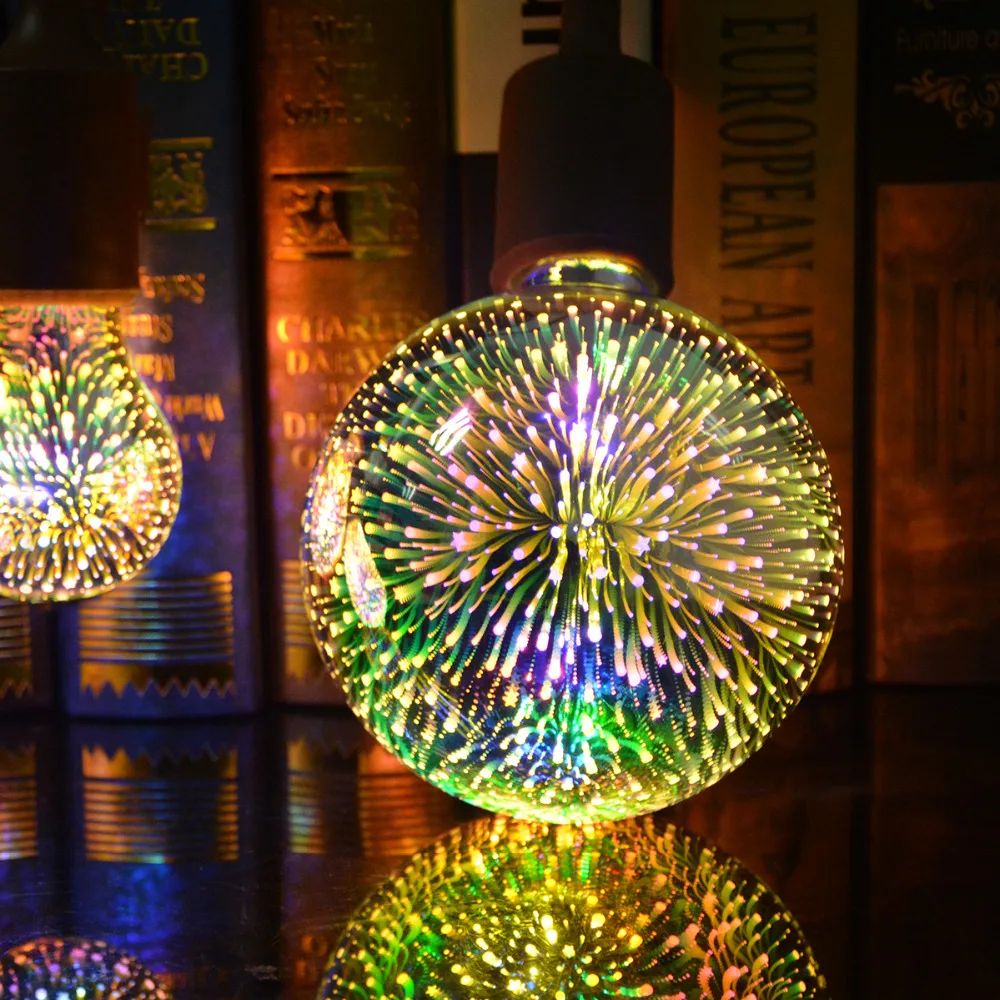 3D Красочный Светодиодный светильник с эффектом фейерверка, настольная лампа 110 V-220 V E27, креативный винтажный светодиодный светильник, рождественское праздничное декоративное освещение