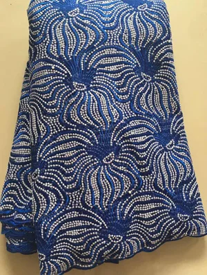

African stone High Quality Net Lace,French Voile Guipure tulle mesh Lace Fabric For dress 5yd/lot Free Shipping ELL2882 BLUE