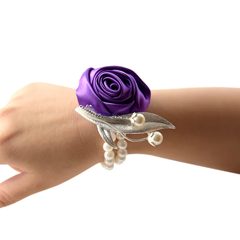 New Marry Decoration Rose Flowers Artificial Brooch Wrist Flower Bride Gift Wedding Decorations Fake Flores Bridesmaid's Bouquet - Цвет: purple