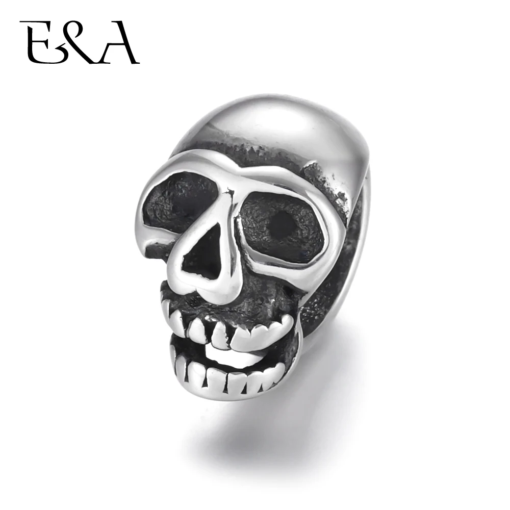 

Stainless Steel Beads Skull Blacken Metal Large Hole 8mm Charm Slider DIY Men Bracelet Making Supplies Handmade Jewelry Findings
