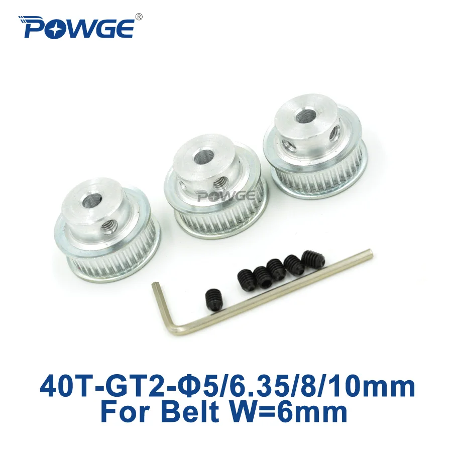 

POWGE 3pcs GT2 Timing Pulley 40 teeth Bore 5mm 6.35mm 8mm 10mm for width 6mm GT2 Open Belt Small backlash 2GT pulley 40Teeth 40T