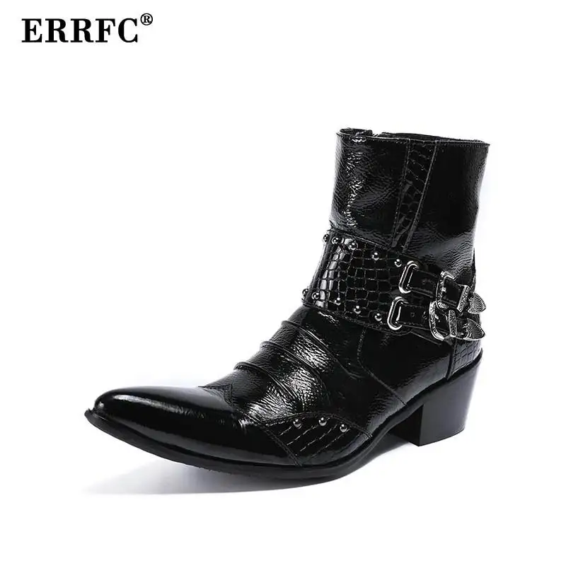 

ERRFC Personalized Men Leisure Shoes Fashion Python Pattern Men Mid Calf Motorcycle Boot Rivets Metal Martin Boot Punk 38-46