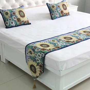 

Sunflower jacquard linen bed runner American countryside style Bedspread Bedding Scarf Wedding Home Hotel Bedroom Decoration