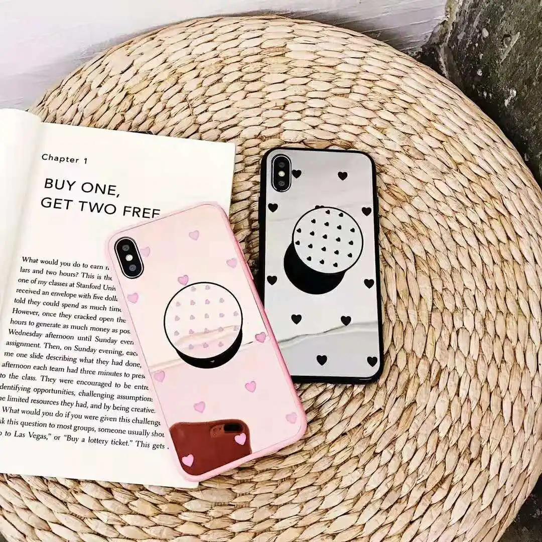 

Luxury Mirror Jelly Love Cases for iPhone X Xr Xs Max Fashion Holder Stand Cover for iPhone 6 6s 7 8 Plus Be Loved couple Case