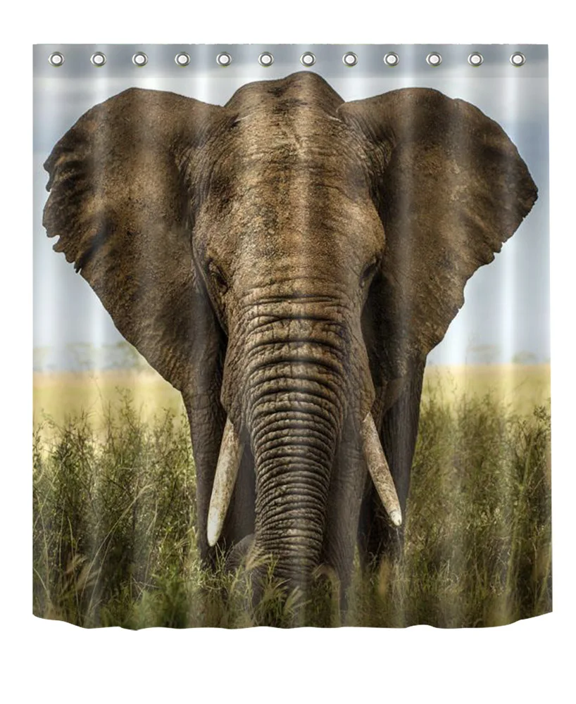 

Elephant on the African Savanna Shower Curtain Wild Animals Bathroom Waterproof Washable Polyester Fabric for Home Bathtub Decor