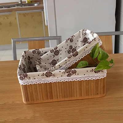 Home Weaving Storage Basket Bamboo Handmade Cotton Material Grocery Snacks Toy Storage Basket Collapsible Desktop Organizer - Цвет: black rose