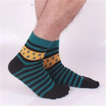 

1 Pair Winter Spring Pure Cotton Star and Stripe Five Finger Toe Breathable Thick Socks For Men