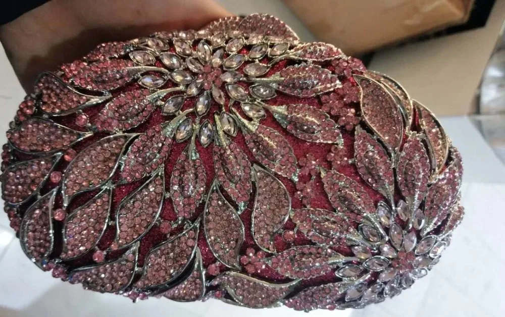 Chaliwini Luxury Wedding White Crystal Floral Diamond Clutch Bag Pink Bag Party Evening Shoulder Soiree Pochette Purse