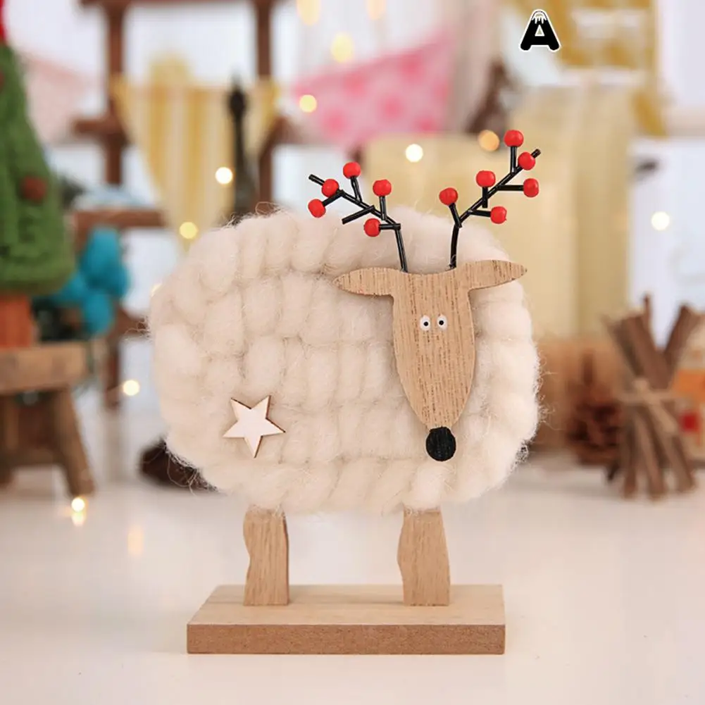 Рождественское украшение белый шерстяной войлок игрушечный олень детский подарок настольные деревянные украшения - Цвет: A