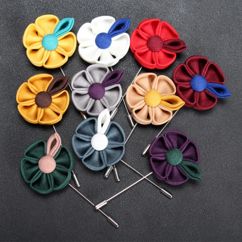 New fashion men brooch flower lapel pin suit boutonniere fabric yarn pins 30 colors button