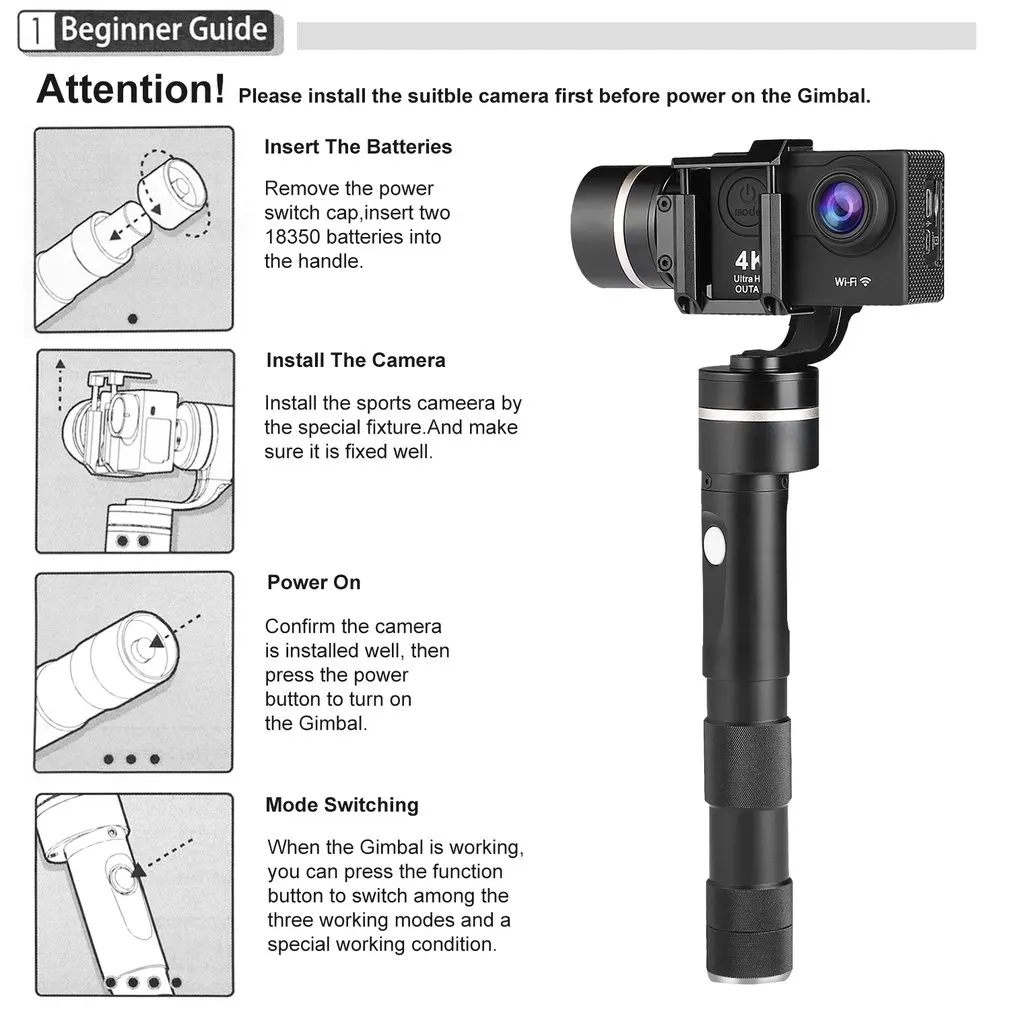 G4 QD Quick Dismantling 3-Axis Handheld Steady Gimbal for Feiyu Tech for GoPro Hero4/3+/3 Similar Sized Action Cameras