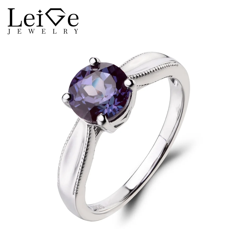 Leige Jewelry Solitaire Ring Lab Alexandrite Ring Promise Ring 925