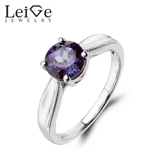 Leige Jewelry Solitaire Ring Lab Alexandrite Ring Promise Ring 925 Sterling Silver Ring June Birthstone Round Cut Gemstone Gifts