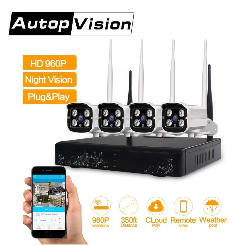 Система видеонаблюдения LS WIFI 4 канала Wi Fi NVR комплект 960P HD беспроводная наружная IP