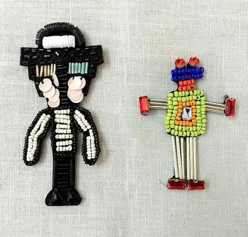 

Robots Beaded Brooch Badge Patches Applique Vintage Embroidered Fabric Sew On Patch for Fashion Clothing Bags Shoes Decoration