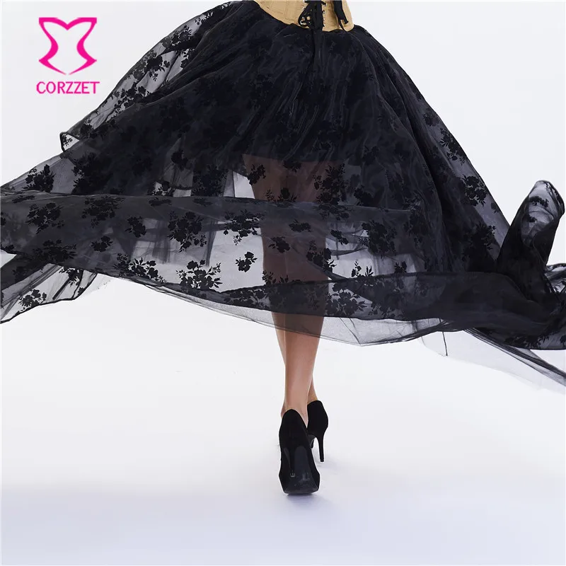 Сексуальные черные цветочные шифоновые Асимметричные длиной до пола Длинные викторианские стимпанк юбки женские юбки размера плюс готическая одежда 6XL
