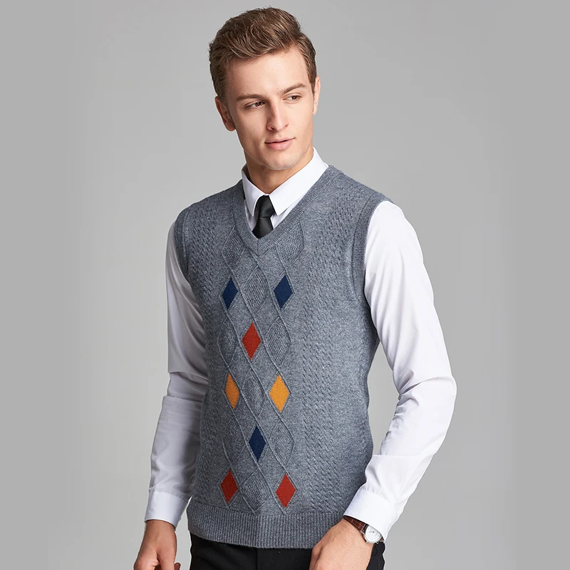 2016 New Arrival Autumn & Winter Mens V Neck Formal Argyle