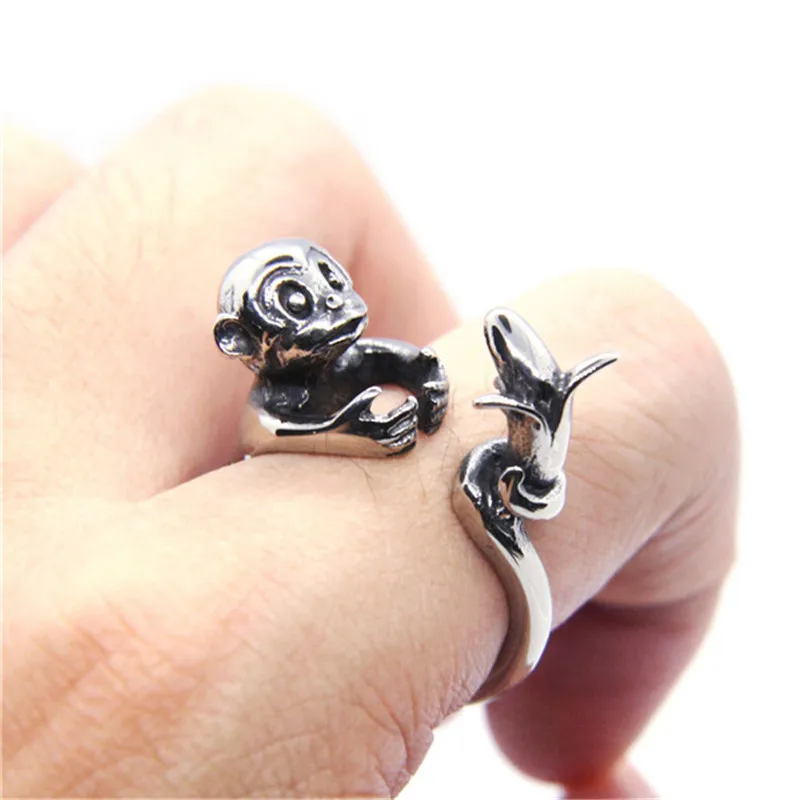 Rany&Roy Newest Animal Monkey Ring 316L Stainless Steel Jewelry Fashion Lovely Monkey Ring 6
