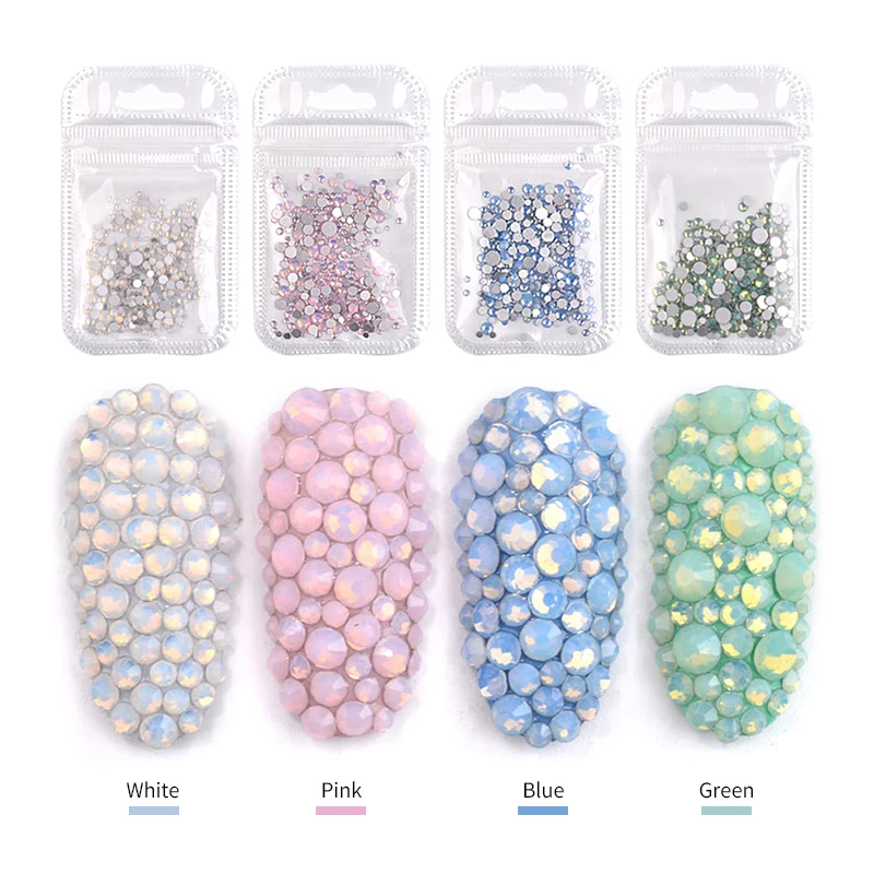 

1Bag AB Rhinestones Pink White Mix Size Flat Back Color Opal Jelly Nail Art Crystals DIY Image 3D Nail Tips Decoration