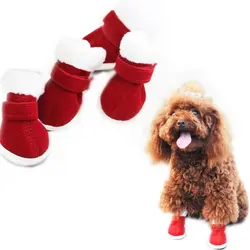 5 размеров, зимняя обувь для собак, 4 шт./компл./комплект, рождественские сапоги для собак, теплая Милая Обувь для собак, Нескользящие