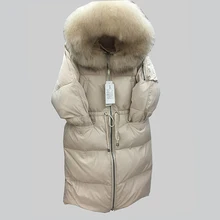 Новинка, длинный пуховик для женщин, зимнее белое пуховое пальто с капюшоном, женские парки, Повседневная Свободная Женская верхняя одежда, Casacos Femininos