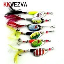 

KKWEZVA 6Pcs/7.7G Metal compoun Fishing Lure Hook Spinner Spoon Lures With Mustad Treble Hooks Peche Jig Anzuelos De Pesc