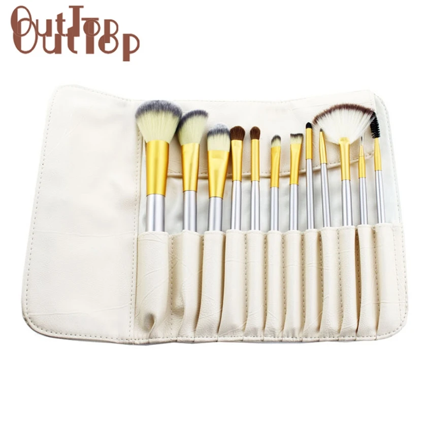 

12pcs Makeup Brushes set Fondation Eyeshadow Cosmetic Tool with Leather New Arrival 17F28