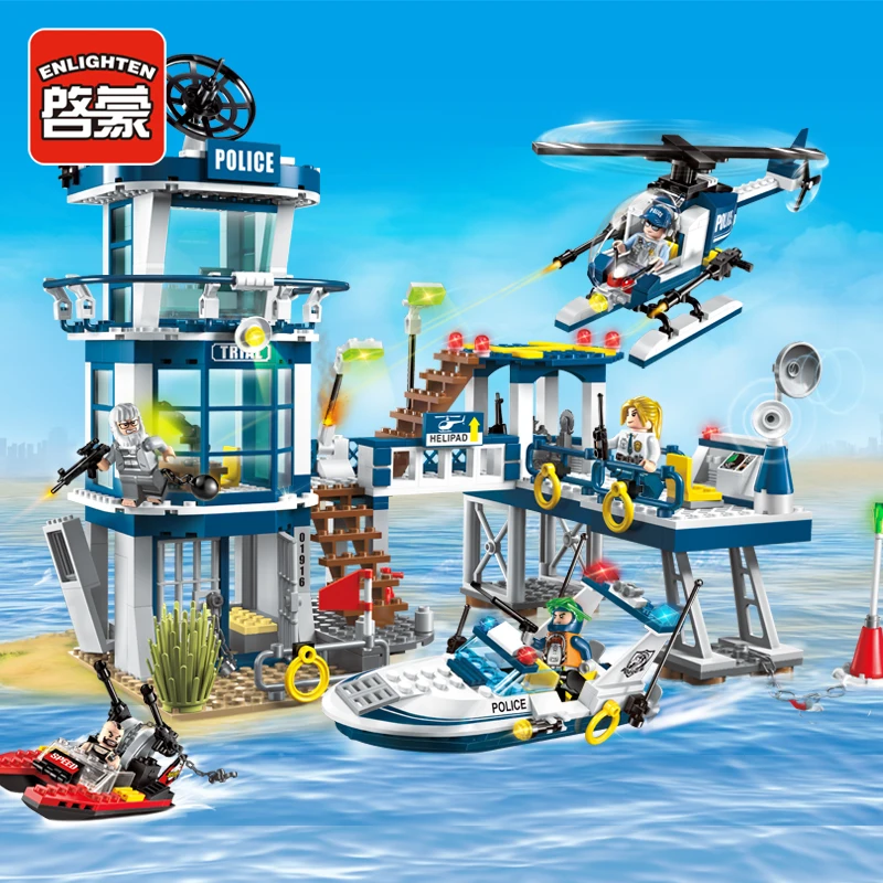

1916 ENLIGHTEN City Water Police Station Series Plan Breakout Model Building Blocks Figure Toys For Children Compatible Legoe