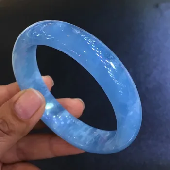 

Natural Blue Aquamarine Clear Bangle Bracelet For Women Female 53.5mm New Love 14x8mm Fashion Jewelry Gift Bracelet AAAAA