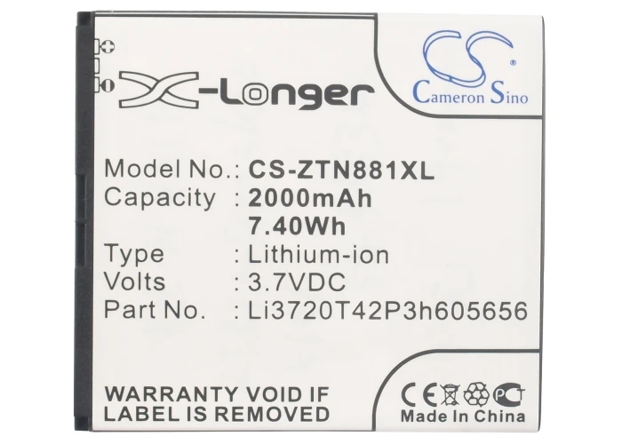 Cameron Sino 2000mAh батарея Li3720T42P3h605656 для ZTE Blade G2 N881F U819 V965|2000mah battery|cameron sinobattery 2000mah |