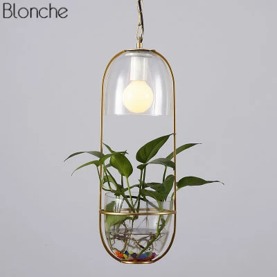 Современный Стеклянный светодиодный подвесной светильник s DIY, подвесной светильник для растений, для столовой, спальни, кухни, светильник для домашнего декора E27 - Цвет корпуса: Gold