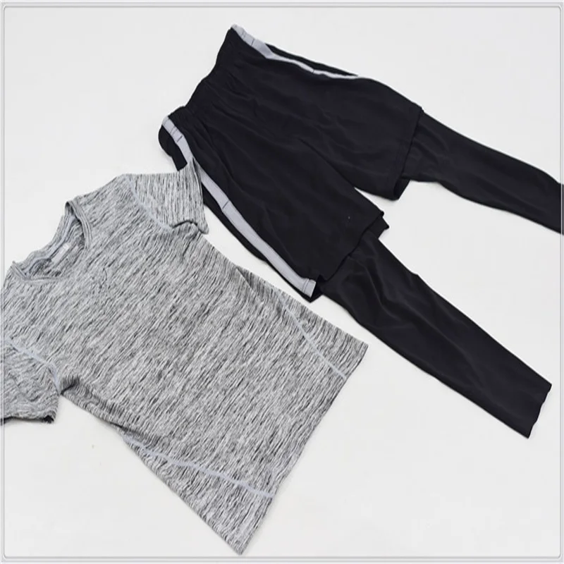 

DZ18106 Men 2 piece set exercise shirt base layer running soccer sports clothing tights&Basketball pants&Leggings suit