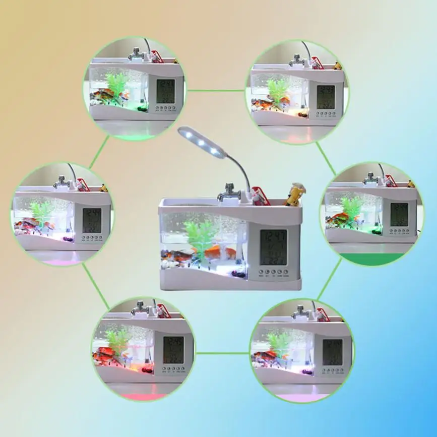 Настольный USB мини-светильник для аквариума со стеклянным ЖК-дисплеем, светодиодный светильник с таймером, черный/белый светодиодный светильник для аквариума, новинка