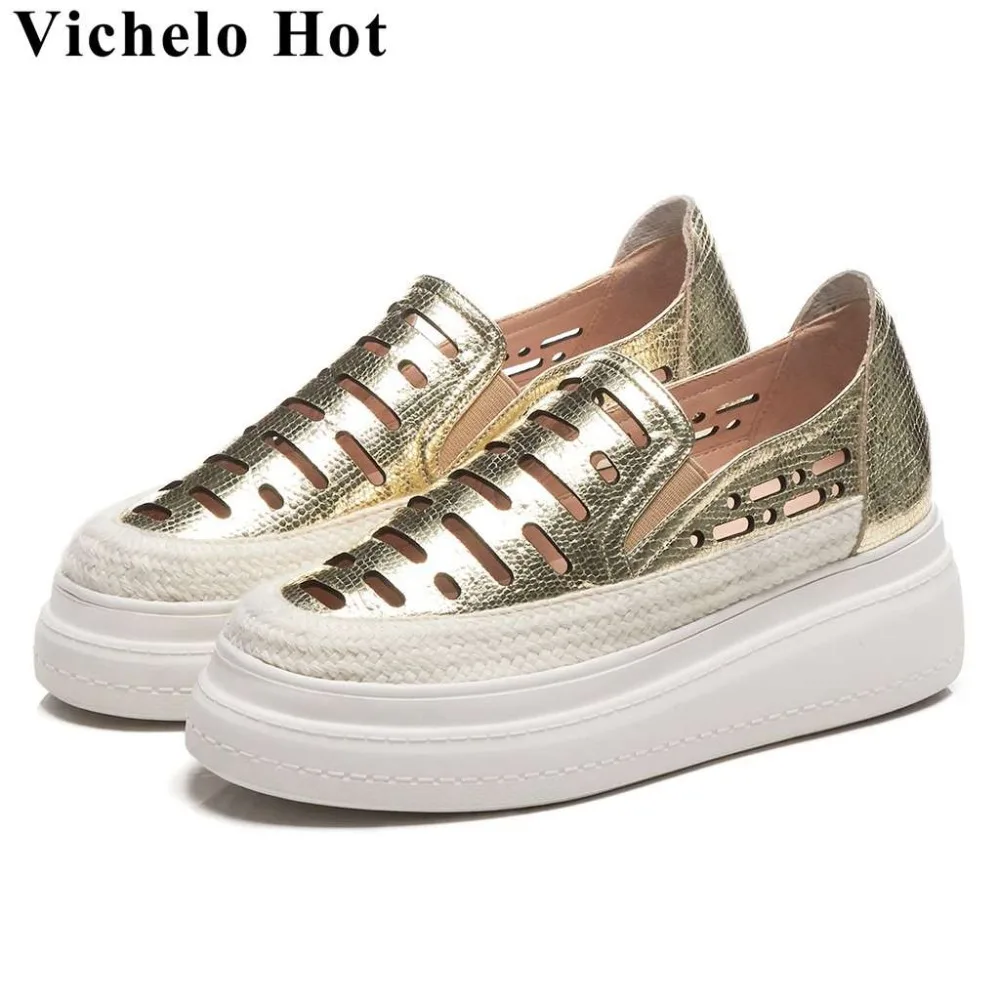 Лоферы Vichelo из натуральной кожи без застежек на высокой подошве с круглым носком