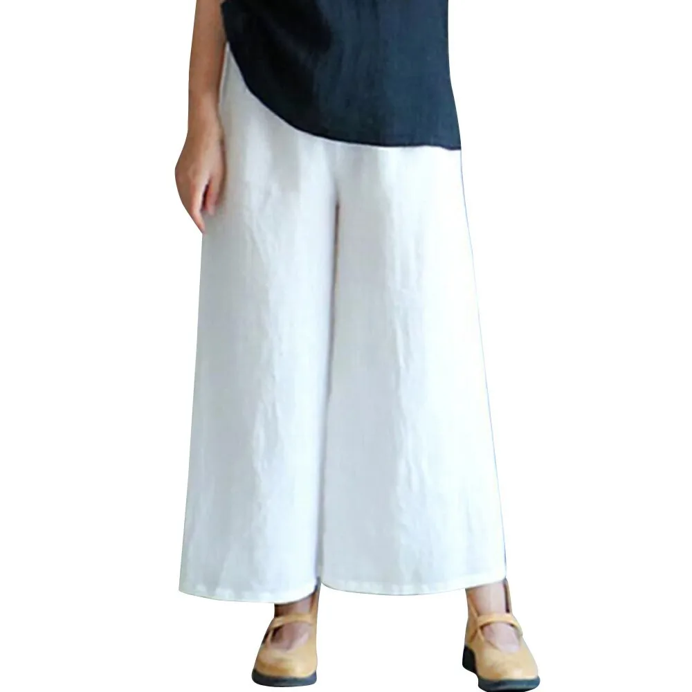 

Newly 2019 Women Summer Elastic Waist Plain Harem Pants Wide Leg Baggy Trouser Linen Pants Trouser hot sale c0404