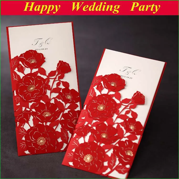 elegant flower wedding invitations red laser cut card wedding