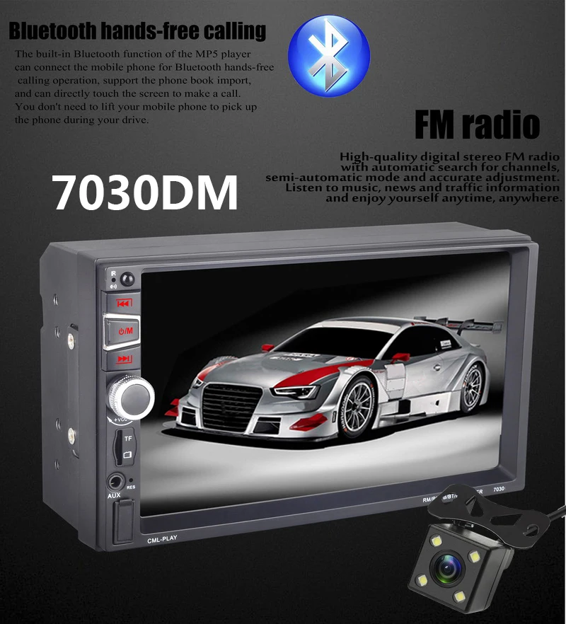 7''2Din автомобильное радио Bluetooth MP5 FM/TF/USB/AUX Стерео Зеркало Ссылка для Android gps