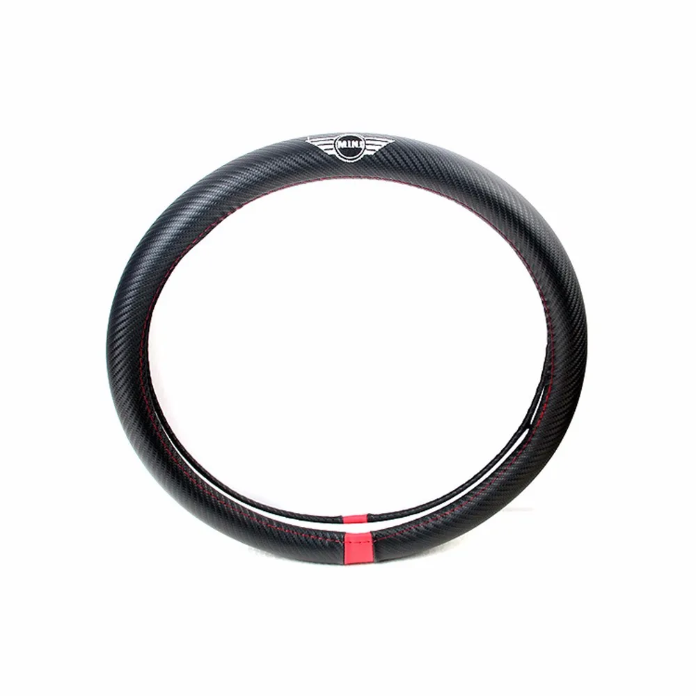 Tampa da Roda de Direcção do Carro Fibra de Carbono de Couro pu para Mini Styling Mini Cooper R50 R52 R53 R55 R56 R57 R58 R59 R60 R61 R62 eu Amo 5 Styling EU AMO MINI Fibra De Carbono