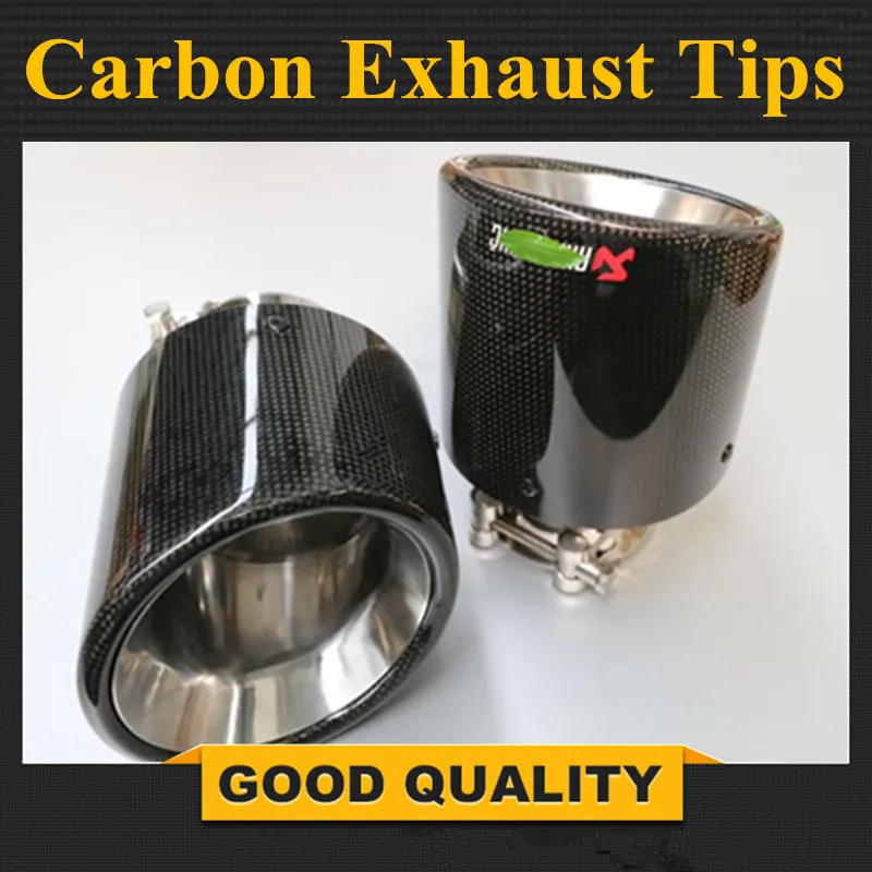 Car Styling 1pcs Muffler Inlet48 80mm outlet 114mm Glossy Carbon Fiber M uffler Universal Pipe Tip