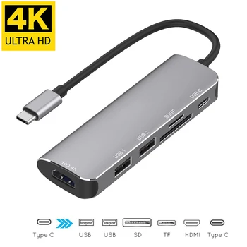 

NEW USBC to HDMI 4K 2USB 3.0 SD TF Card Reader Hub Support USB Tytpe C PD Charging 6 In 1 Dock for Macbook Galaxy S8 S9 Dex Mode