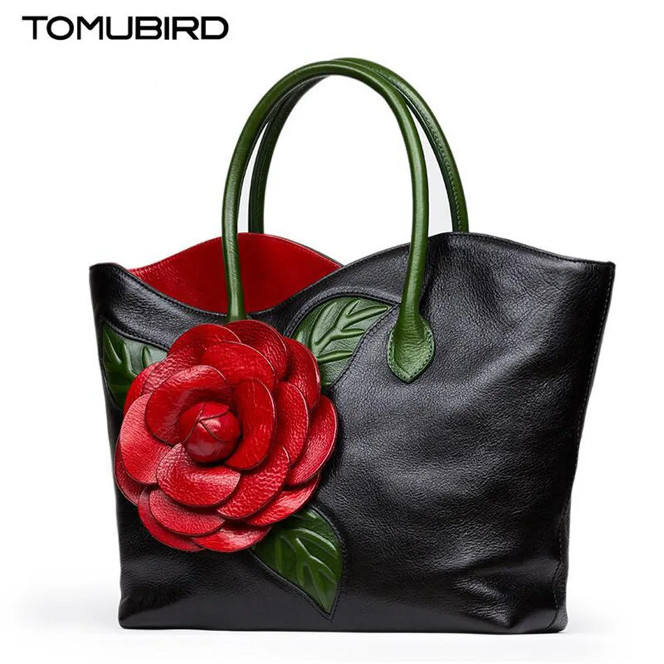 

Tomubird Womens totes shoulder bags 2017 superior cowhide leather Women Bags Ladies Handmade Dimensional flower Tote Bag Bolsa